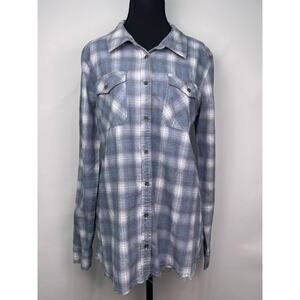 BKE Blue Plaid Fitted 100% Cotton Flannel Shirt Women’s Size Large